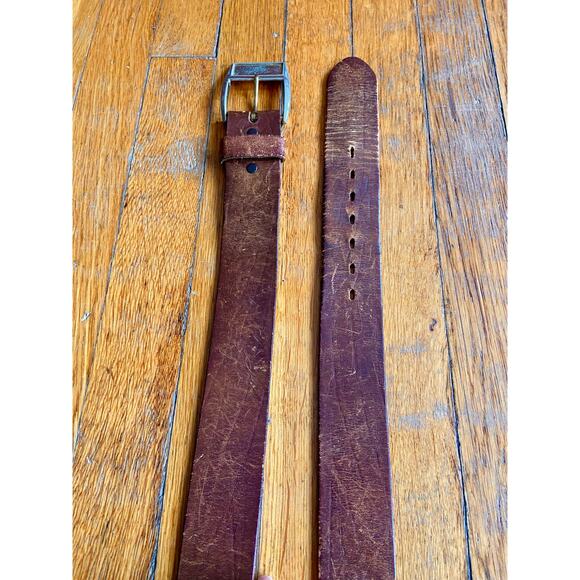 Vintage SEARS Distressed Wide Brown Leather Belt Mens sz 42 - Picture 6 of 12